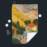 Landschaft mit Haus und PloughmaVincent van Gogh Golfhandtuch<br><div class="desc">Landschaft mit Haus und Plowman. Vincent Willem van Gogh. Landschaft in leuchtend warmen Farben. Es gibt ein Haus mit rotem Dach an der Straße. Gelbe Felder gehen die Hügel hinauf. Auf dem Feld erntet ein Mann mit einem Pferd. Reproduktion berühmter Kunstbilder im öffentlichen Bereich.</div>