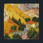 Landschaft mit Haus und PloughmaVincent van Gogh Halstuch<br><div class="desc">Landschaft mit Haus und Plowman. Vincent Willem van Gogh. Landschaft in leuchtend warmen Farben. Es gibt ein Haus mit rotem Dach an der Straße. Gelbe Felder gehen die Hügel hinauf. Auf dem Feld erntet ein Mann mit einem Pferd. Reproduktion berühmter Kunstbilder im öffentlichen Bereich.</div>
