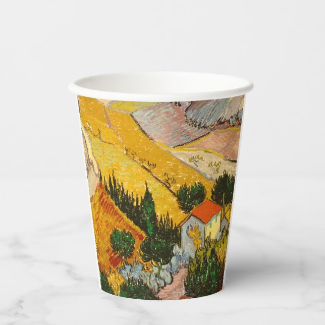 Landschaft mit Haus und PloughmaVincent van Gogh Pappbecher (Vorderseite)