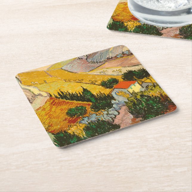 Landschaft mit Haus und PloughmaVincent van Gogh Rechteckiger Pappuntersetzer (angewinkelt)