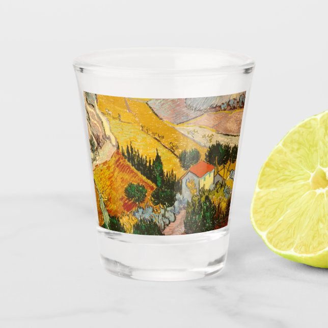 Landschaft mit Haus und PloughmaVincent van Gogh Schnapsglas (Vorderseite)