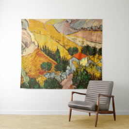 Landschaft mit Haus und PloughmaVincent van Gogh Wandteppich