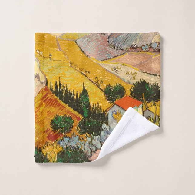 Landschaft mit Haus und PloughmaVincent van Gogh Waschlappen (Waschlappen)