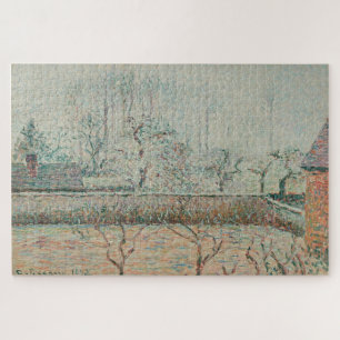 Landschaft mit Häusern und Zaunwand, Frost & Nebel