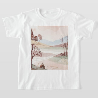 Landschaft mit Hügeln und kleinen Häusern T-Shirt