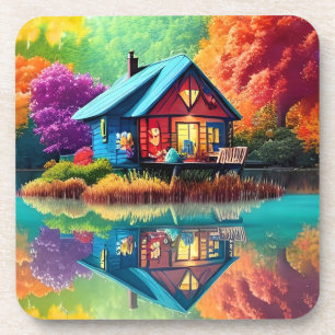 Landschaft mit Hütte und See-38566 Getränkeuntersetzer