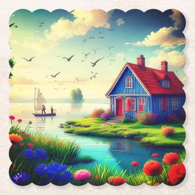 Landschaft mit Hütte und See,-434567 Untersetzer (Vorderseite)