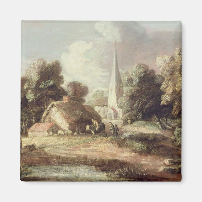 Landschaft mit Kirche, Hütte, Dörfern und An Magnet (Vorne)