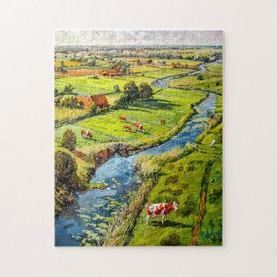 Landschaft mit Kühen und Bach Fantasy-Gemälde