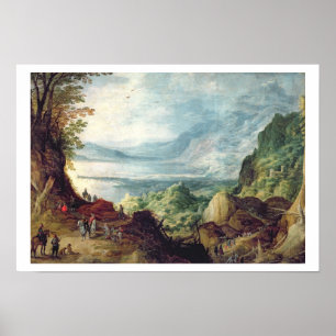 Landschaft mit Meer und Bergen (Öl auf Leinwand) Poster