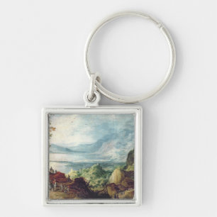 Landschaft mit Meer und Bergen (Öl auf Leinwand) Schlüsselanhänger