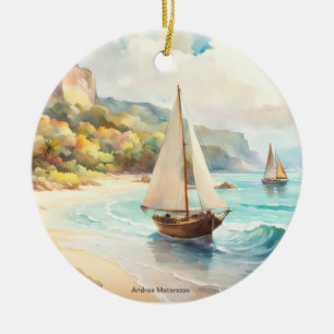 Landschaft mit Meer und Segelschiffen Keramik Ornament