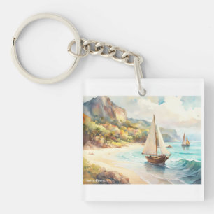 Landschaft mit Meer und Segelschiffen Schlüsselanhänger