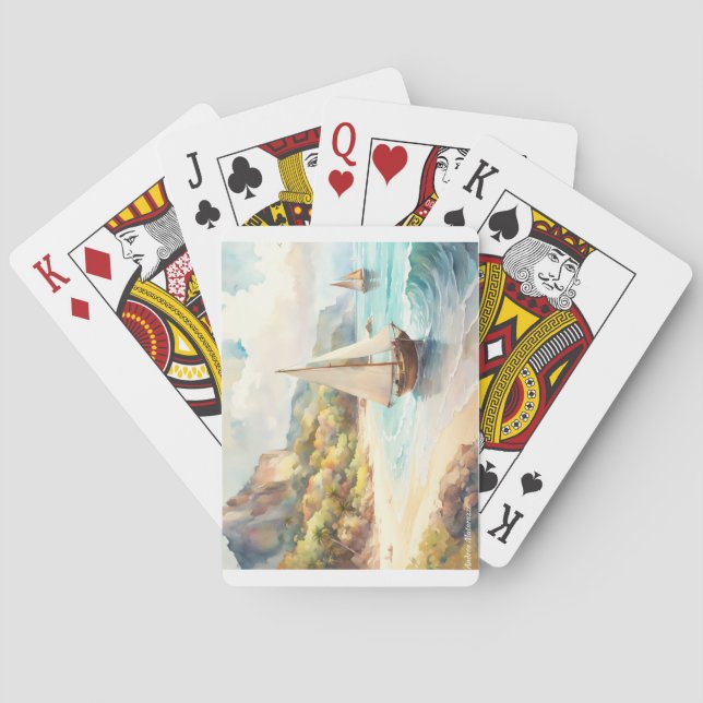Landschaft mit Meer und Segelschiffen Spielkarten (Rückseite)
