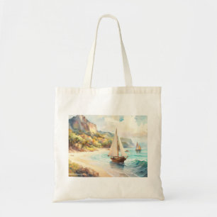 Landschaft mit Meer und Segelschiffen Tragetasche