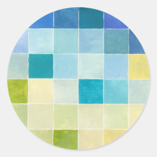 Landschaft mit mehrfarbigen, pixeligen Quadraten Runder Aufkleber