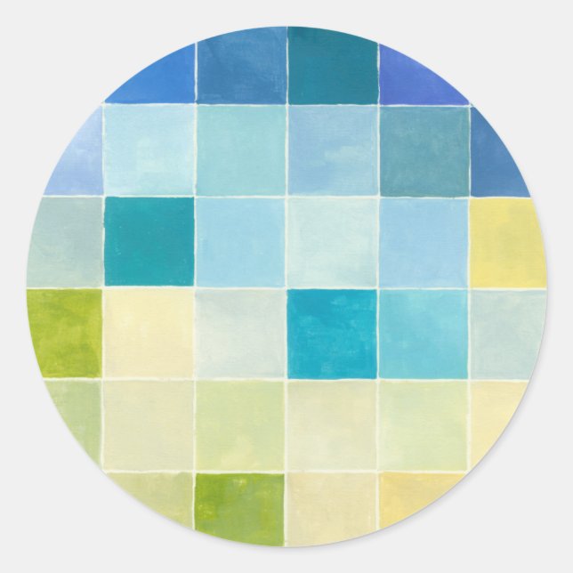 Landschaft mit mehrfarbigen, pixeligen Quadraten Runder Aufkleber (Vorderseite)