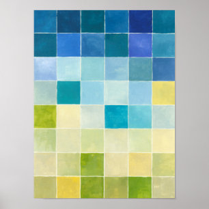 Landschaft mit mehrfarbigen Pixilated Quadraten Poster
