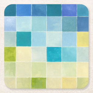 Landschaft mit mehrfarbigen Pixilated Quadraten Rechteckiger Pappuntersetzer