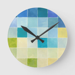 Landschaft mit mehrfarbigen Pixilated Quadraten Runde Wanduhr