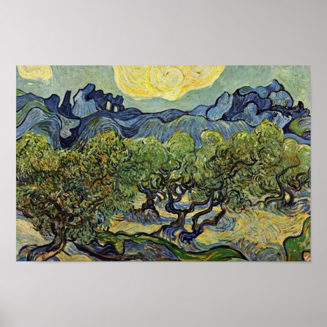 Landschaft mit Olivenbäumen von Vincent Van Gogh Poster (Vorne)
