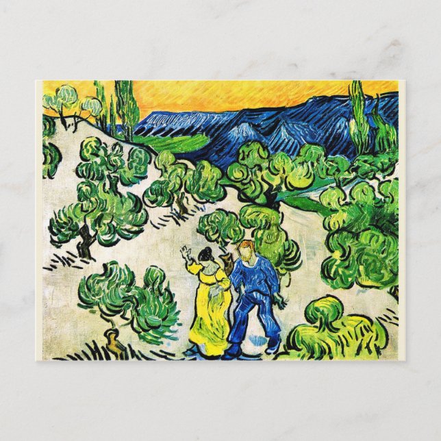 Landschaft mit Paarwanderung und Mondmond Postkarte (Vorderseite)