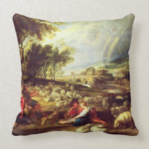 Landschaft mit Regenbogen (Öl auf Leinwand) Kissen
