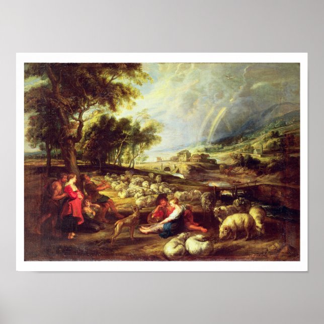 Landschaft mit Regenbogen (Öl auf Leinwand) Poster (Vorne)