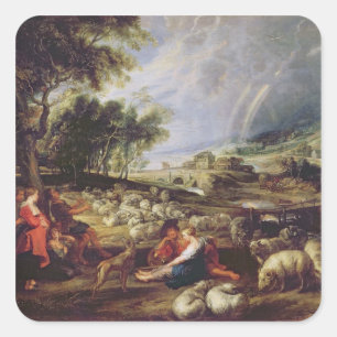 Landschaft mit Regenbogen Quadratischer Aufkleber