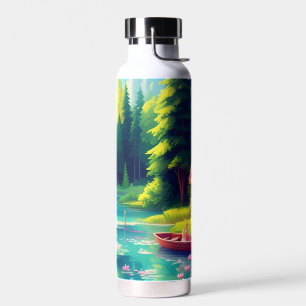 Landschaft mit rosa Hütte Trinkflasche