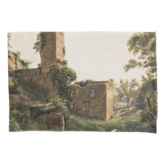 Landschaft mit Ruinen (Altes Ruiniertes Gebäude) Kissenbezug (Vorderseite-Links)