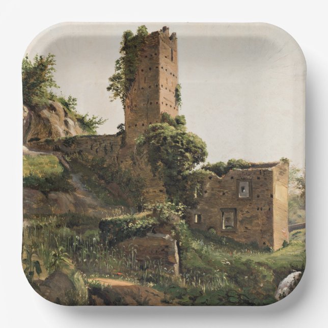 Landschaft mit Ruinen (Altes Ruiniertes Gebäude) Pappteller (Vorderseite)
