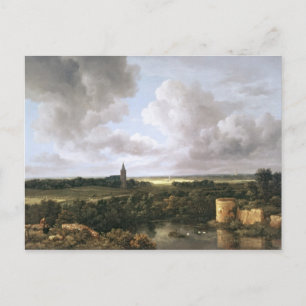 Landschaft mit Ruiniertem Schloss und Kirche Postkarte
