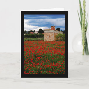 Landschaft mit Scheune auf einem Mohnfeld Portrait Karte