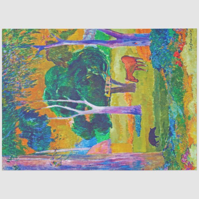 Landschaft mit Schweinefleisch und Pferd, Gauguin Seidenpapier (Vorderseite)
