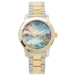 Landschaft mit See und Hütte Armbanduhr