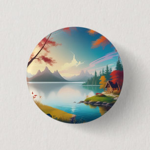 Landschaft mit See und Hütte Button