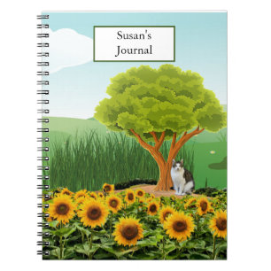 Landschaft mit Sonnenblumen / Name-Journal hinzufü Notizblock