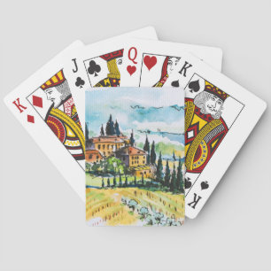 Landschaft mit Stadt- und Zypressenbäumen Spielkarten