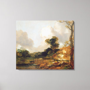 Landschaft mit Strom und Wehr (Öl auf Leinwand) Leinwanddruck