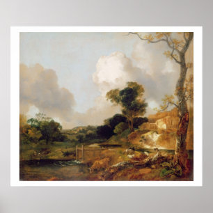 Landschaft mit Strom und Wehr (Öl auf Leinwand) Poster