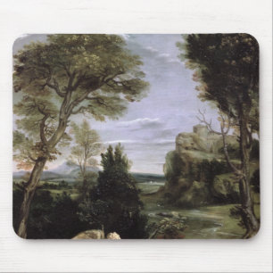 Landschaft mit Tobias, der Griff der Fische legt Mousepad