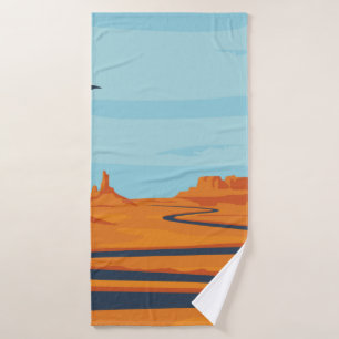 Landschaft mit verlassenem Tal, Bergen, dunklem w Badehandtuch