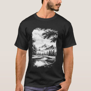 Landschaft mit Wald Berg und Fluss - Natur T-Shirt