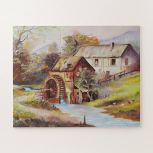 Landschaft mit Wasserrad