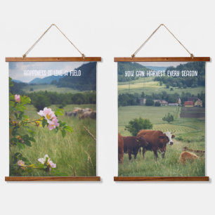 Landschaft mit wilden Rose und Kühen Wandteppich Mit Holzrahmen