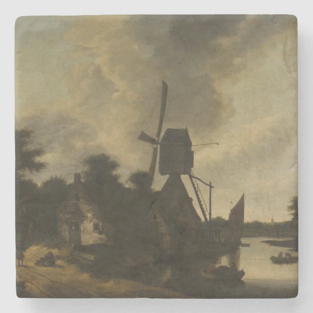 Landschaft mit Windmühle - Salomon Rombouts Steinuntersetzer (Vorderseite)