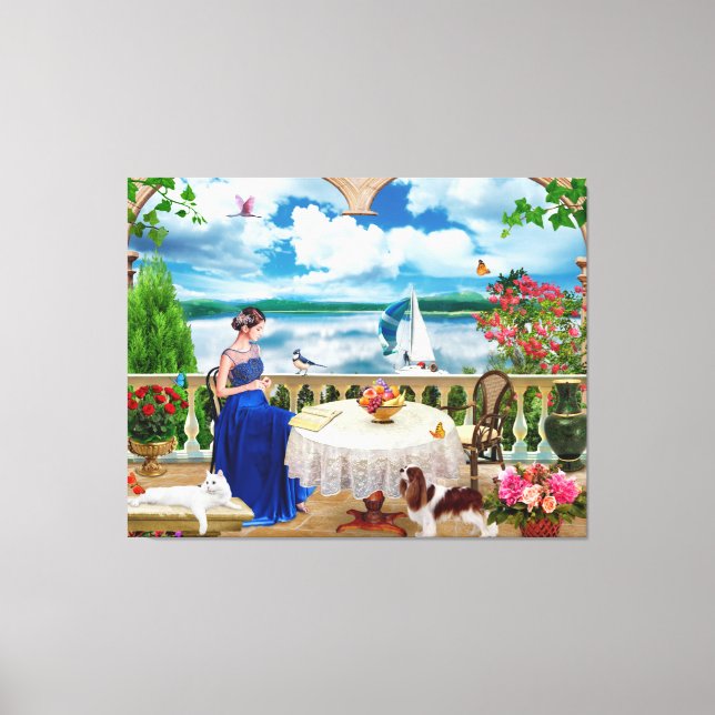 Landschaft Natur Berg Frauen Katze Haustiere Poste Leinwanddruck (Vorderseite)