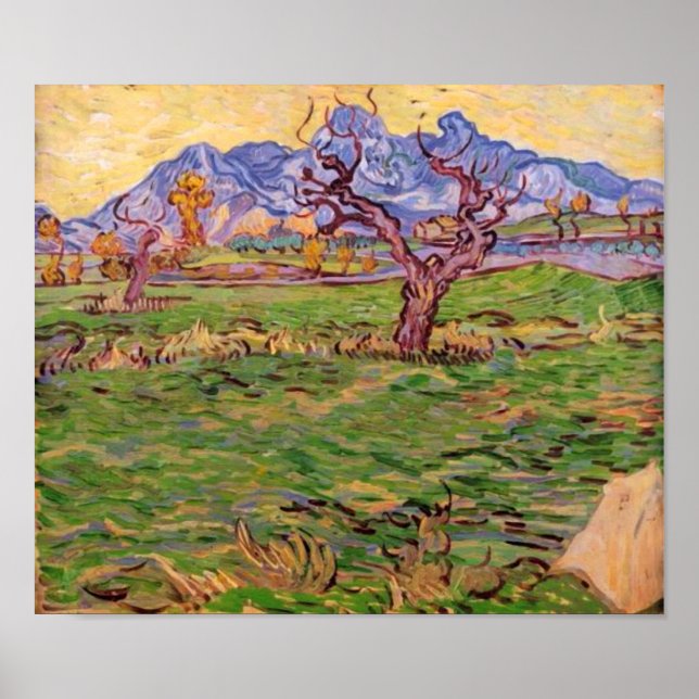 Landschaft Olive Tree Berge, Van Gogh Kunst Poster (Vorne)