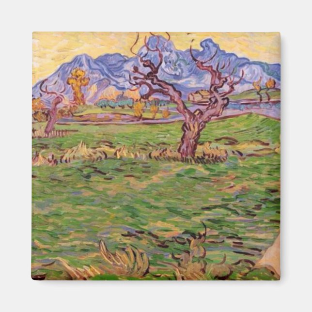 Landschaft, Olivenbaum, Berge Van Gogh Kunstkunst Magnet (Vorne)